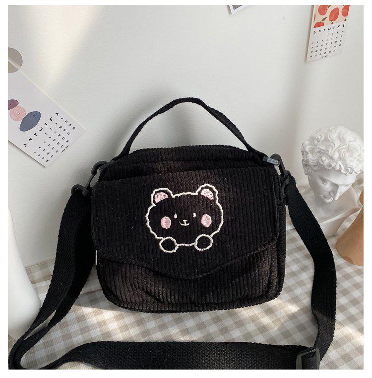 Women Canvas Zipper Bag Preppy Style Student Tote Shoulder Messenger Bag