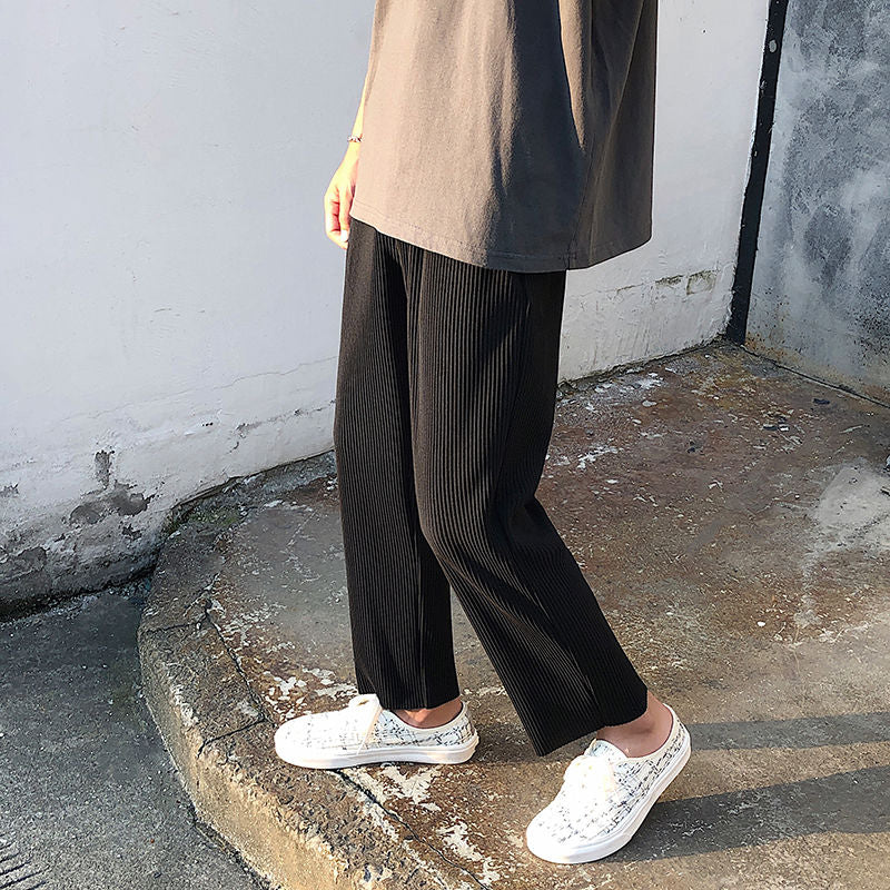 Pleated Straight Pants Men Fashion Elastic Waist Casual Pants Men