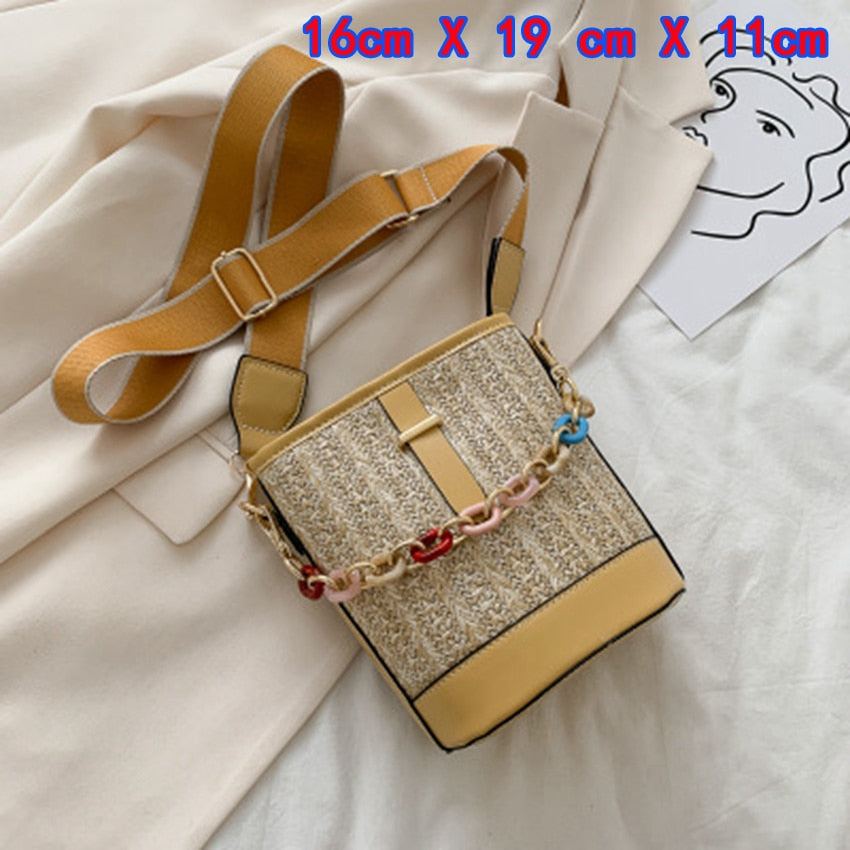 Small Straw Bucket Bags For Women Summer Crossbody Bags Lady Travel