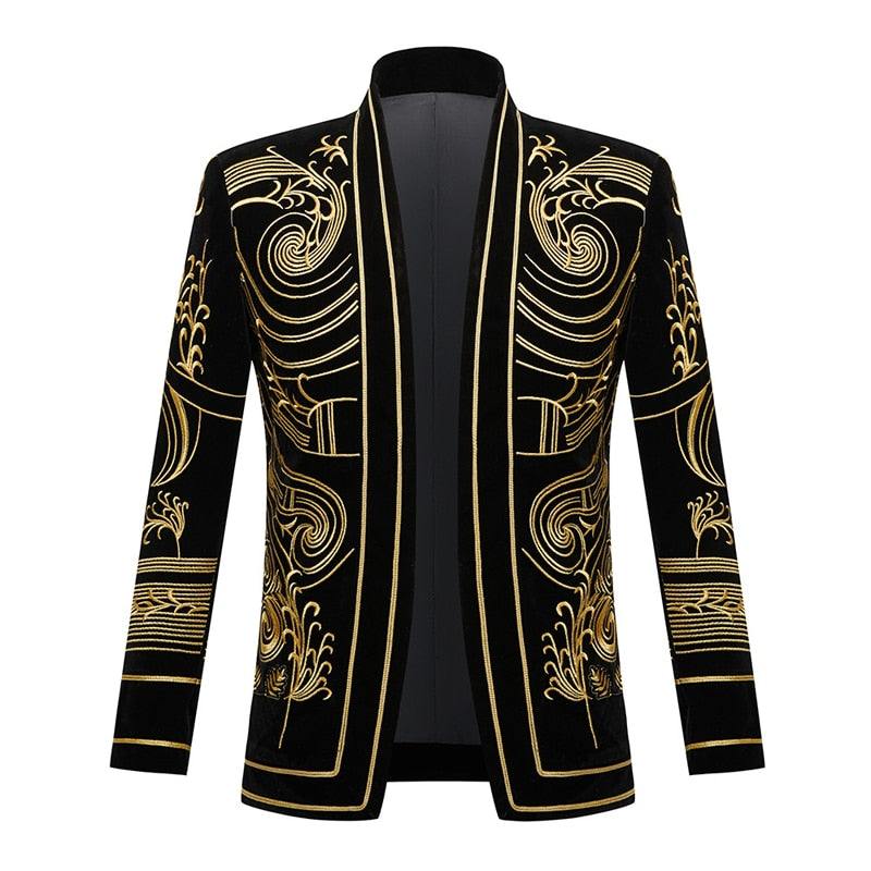 Luxury African Embroidery Cardigan Blazer Jacket Men Shawl Lapel Slim Fit