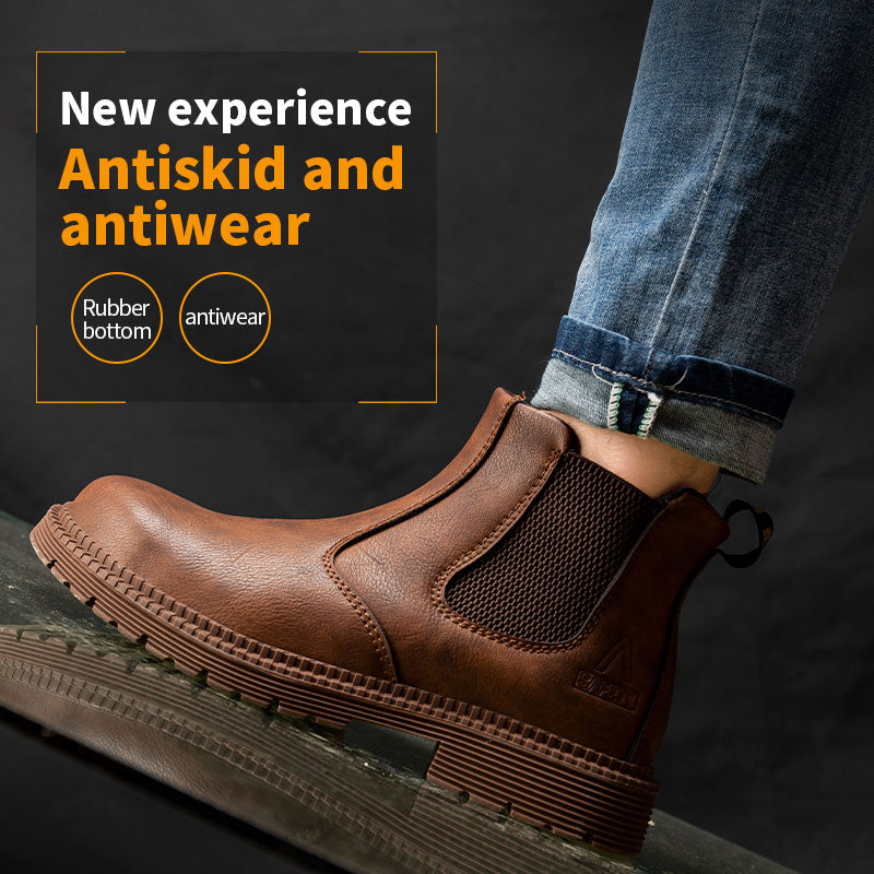 Waterproof Safety Work Shoes For Men Chelsea Steelhead Leather Boots Male