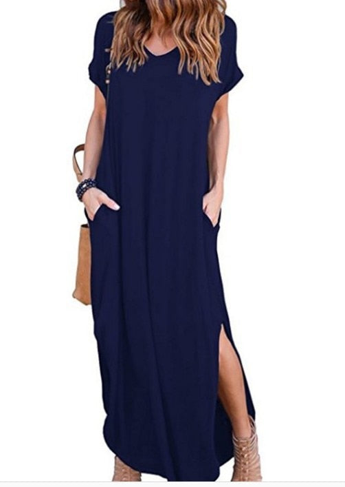 Plus Size 5XL Sexy Women Dress Summer Solid Casual Short Sleeve Maxi Dress For Women Long Dress