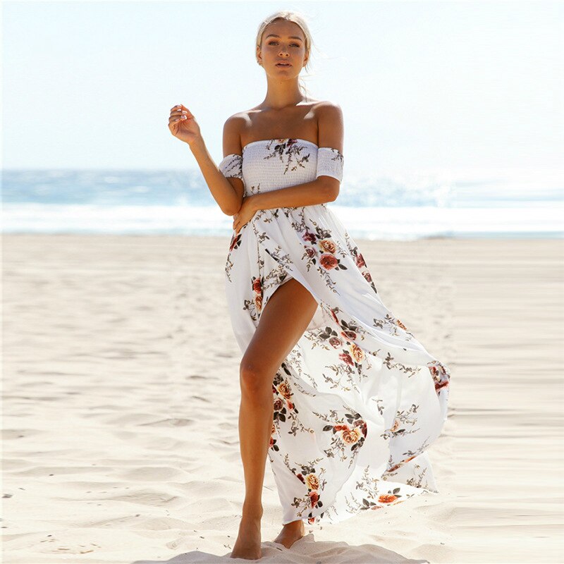 Women Sexy floral Dress Summer Split  Maxi Beach Sundress Off