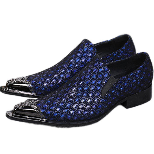 Western Fashion Pointed Metal Toe Dress Shoes Blue Grey Party Wedding