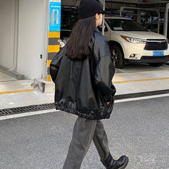 Korean Black Leather Jacket Women Winter Long Women Moto Biker