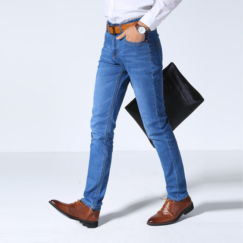 Brother Wang Classic Style Men Brand Jeans Business Casual Stretch Slim