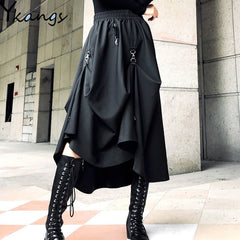 Plus Size Harajuku Punk Style Skirts Women High Waist Buckle Irregular Gothic Skirt