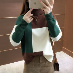 Patchwork Women Pullover Sweater Autumn Loose O Neck