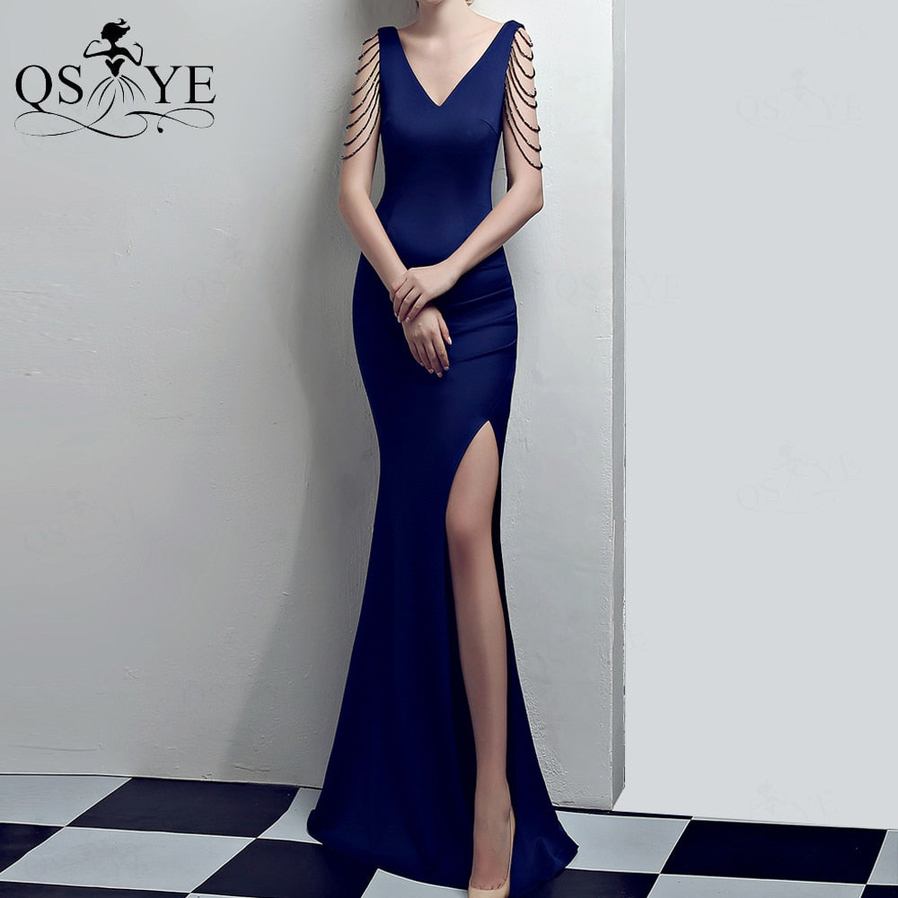Homecoming Dresses: Red Long Prom Dress Stretch Beading Straps Evening Dress