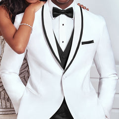 White and Black Wedding Tuxedo for Groom 3 Piece Slim Fit Men Suits