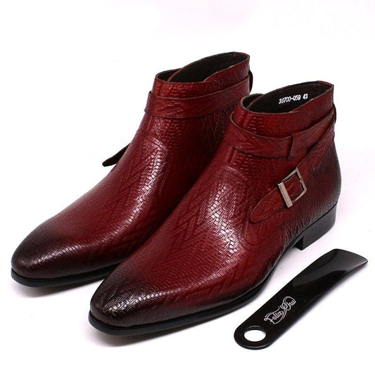 Handmade Men Ankle Boots Felix Chu Genuine Leather Mens Motorcycle Boots