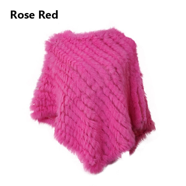 Real Fur Knitted Natural Fur Poncho Vest Fashion Wrap Coat Shawl
