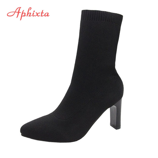 Metal Blade Heels Socks Boots Women Stretch Fabric Elastic Stilettos Heel