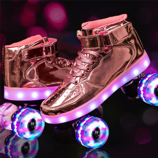 Led Rechargeable 7 Colorful Flash Shoes Double Row 4 Wheel Roller