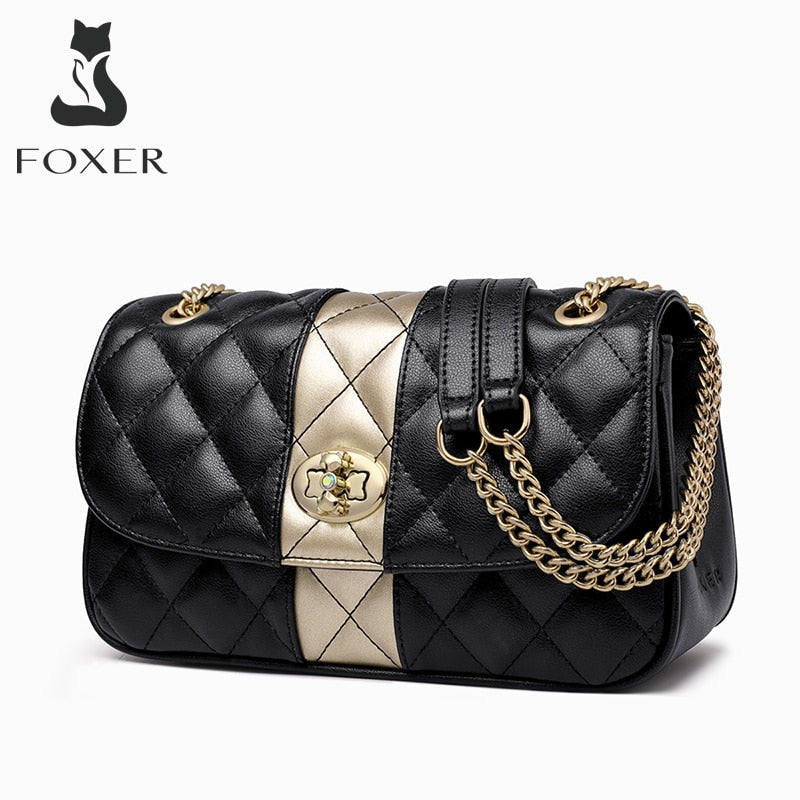 Women Genuine Leather Diamond Lattice Handbag Lady