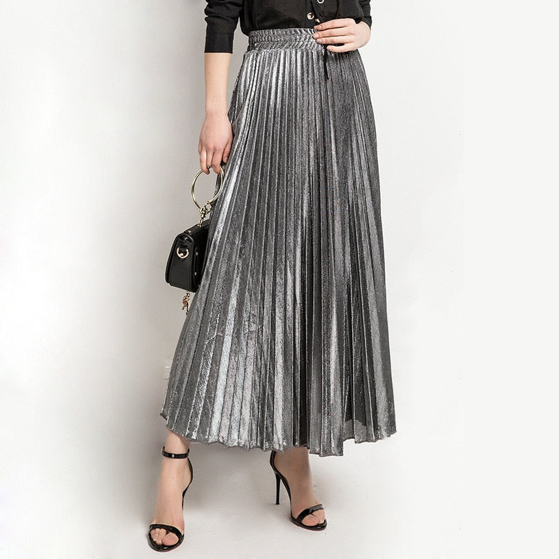 Spring fashion women clothes high waist A-line pleated sliver