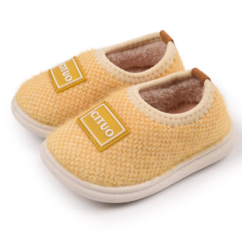 Winter Children Knit Furry Slippers Kids Soft Plush Warm Home Floor Shoes