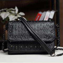 England Style Skull Women Crossbody Bag Leather Small Skull Shoulder Bag Chain