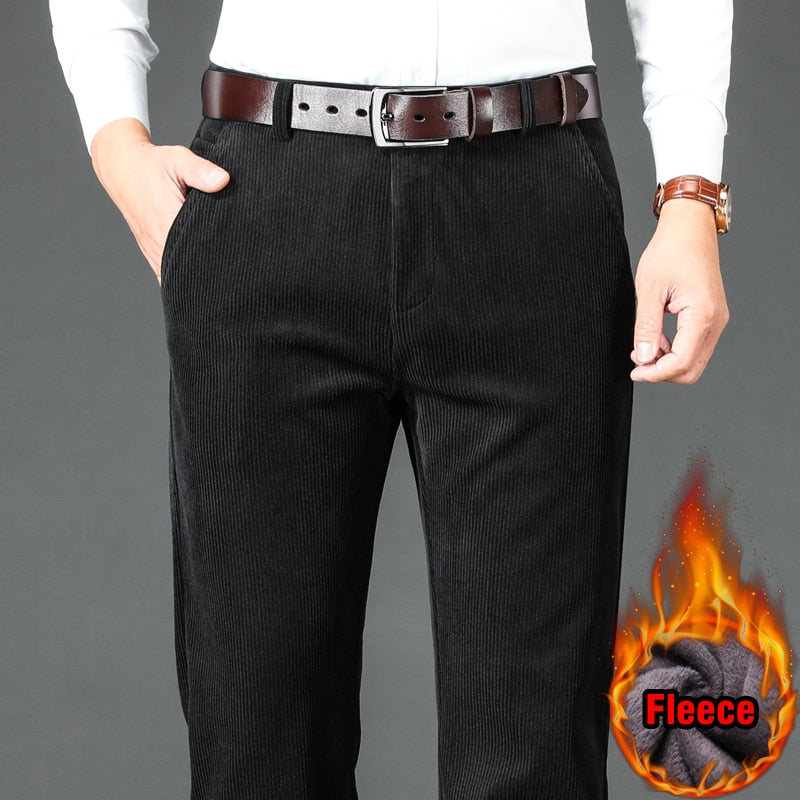 Winter Men Fleece Corduroy Pants Business Fashion Classic Style