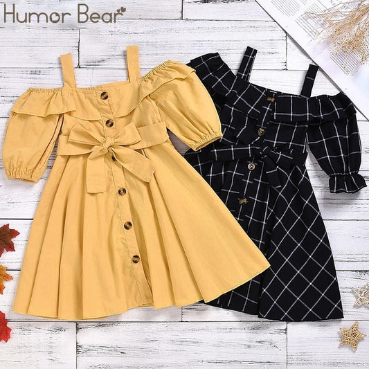 Humor Bear Fashion Girls Dresses Cotton Woven Sling Short Sleeve Baby Girl