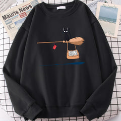 Cute Cat Not In Service Print Hoodies Women Casual Crewneck Sportswear