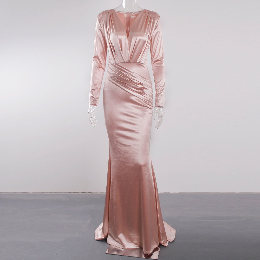 Evening wear Dresses: Evening Gown Stretchy Satin Deep V Neck Low Cut