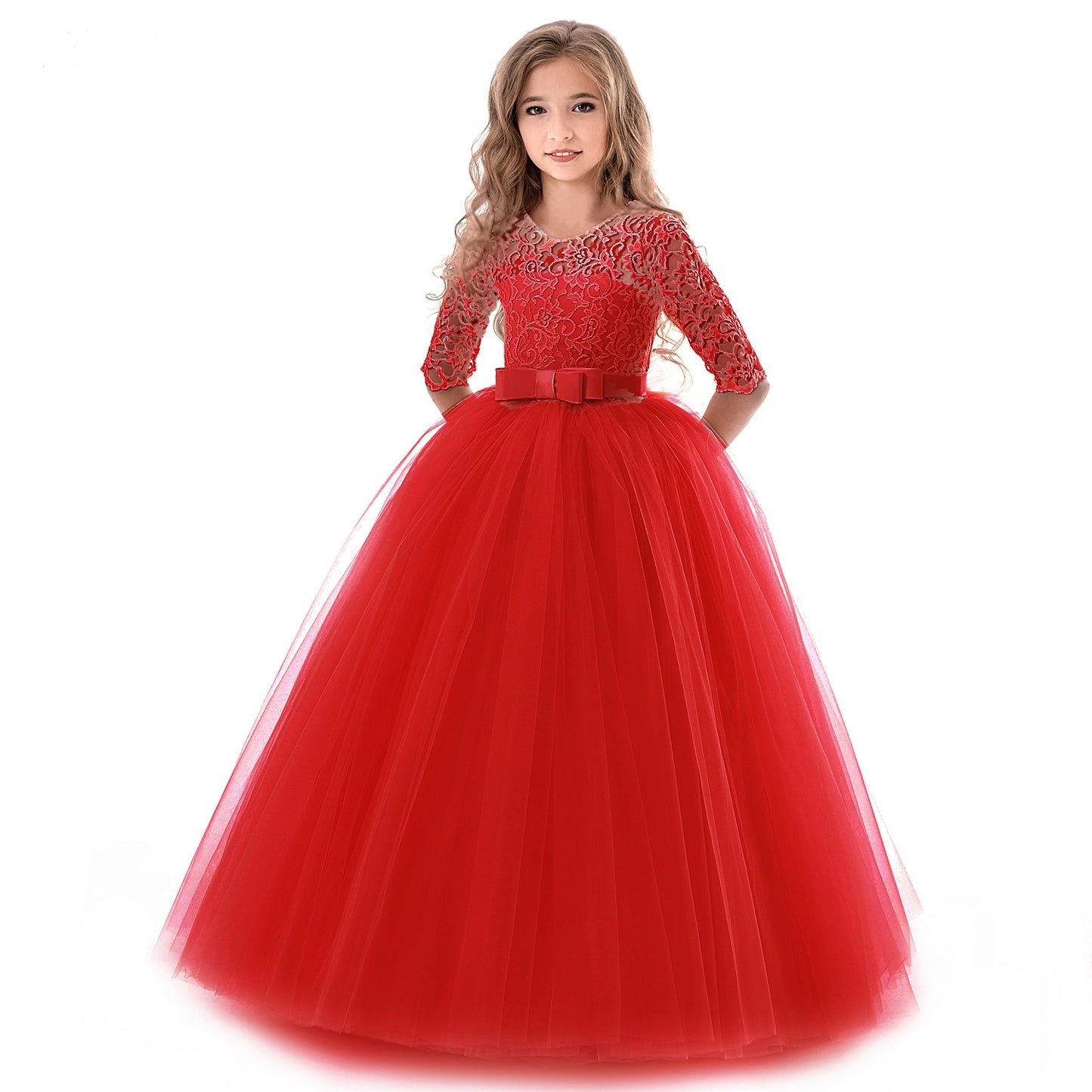 Vintage Flower Girl Princess Dress For Weddings Summer Kid Formal Bow Long