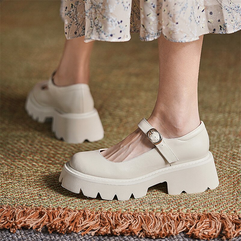Matching Shoes and Bags: Mary Janes Shoes Women Natural Genuine Leather