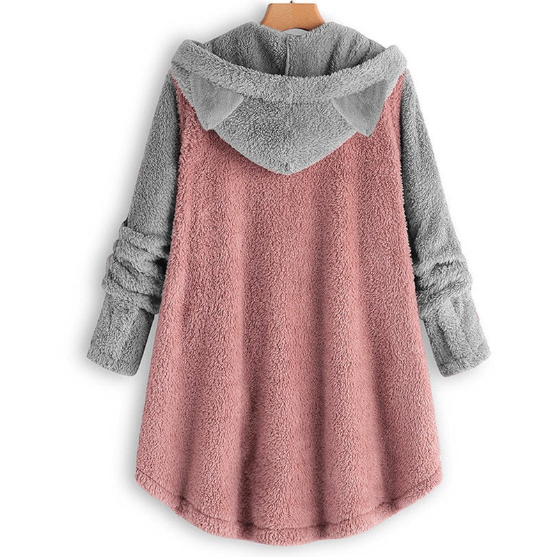 Fashion Cute Cat Women Hoodies Sweatshirts Winter Warm Hooded Tops Loose Coats