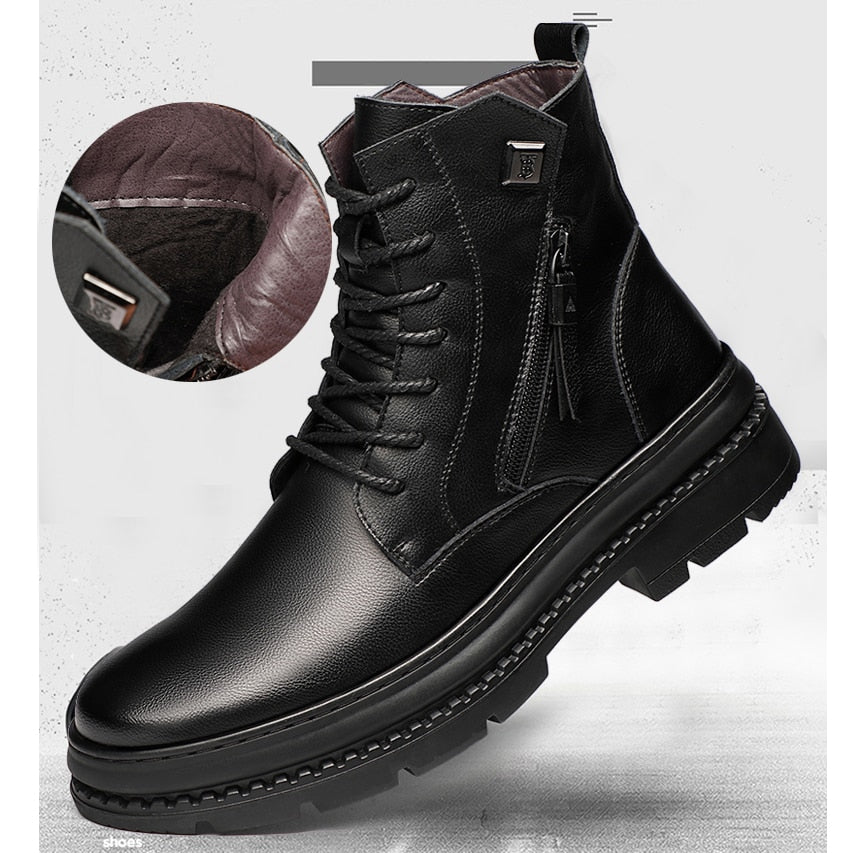 Real Wool Men Boots Genuine Leather Winter Spring Platform