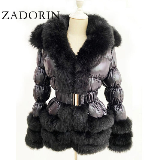 Winter Warm Detachable Down Jacket Women Furry FAUX Fur