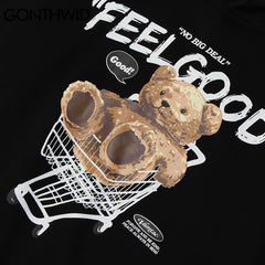 Men Hip Hop Hoodie Sweatshirt Streetwear Funny Bear Print Hooded Harajuku