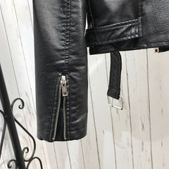 FMFSSOM Spring  Women Faux Leather Jacket Turn-Down Collar Letter
