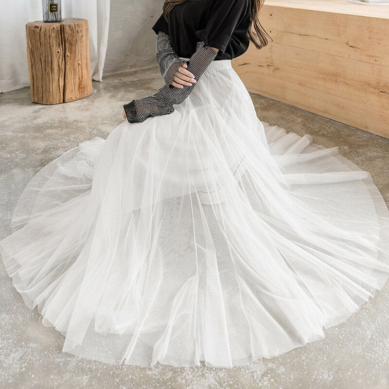 Maxi Long Tulle Skirt Women High Waist Ball Gown Skirts Spring