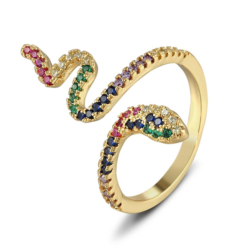 Punk Snake Rings For Women Rainbow CZ Stones Party Opening