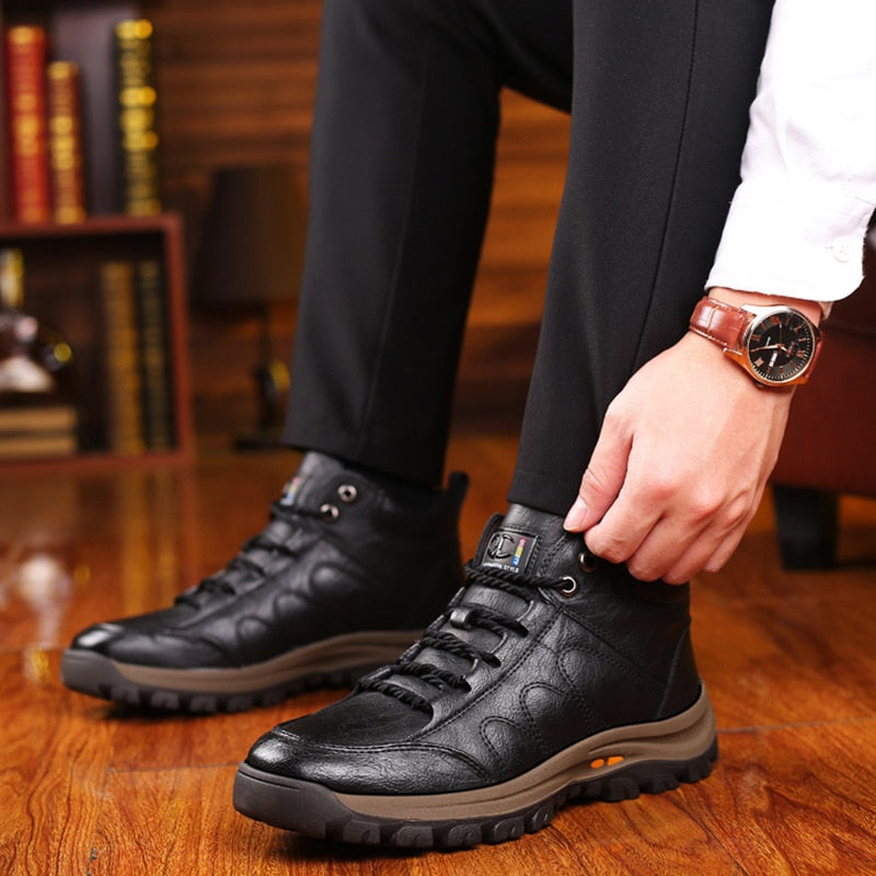 Men Leather Boots Wool Fur Thick Composite Sole Winter Shoes Men