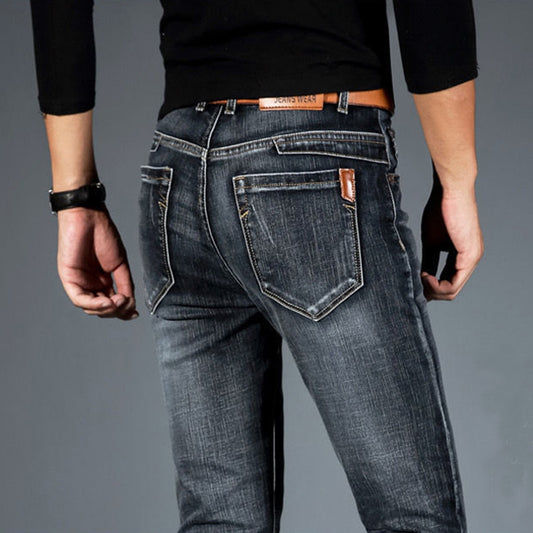 Spring Autumn Men's Smart Elastic Jeans Business Fashion Straight
