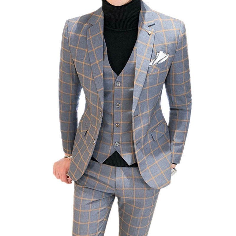 Tuxedo for Mens: Men Dress Blazers Pants Vest 3 Piece Set Male Wedding Autumn