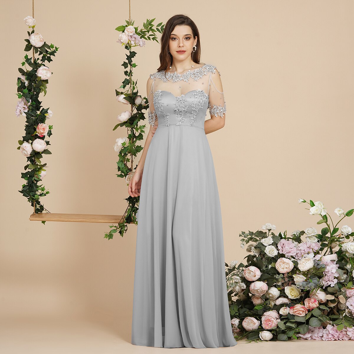 Homecoming Dresses: Long Prom Dresses Applique Pearls Transparent Back Dress