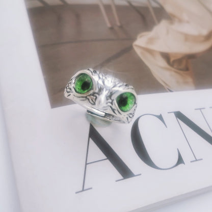 Retro Cute Simple Design Owl Ring Multicolor Eyes Silver Color Men Women