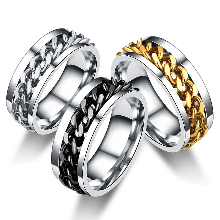 Titanium Steel Rotatable Chain Rings for Women Men Spinner Ring Multifunctional
