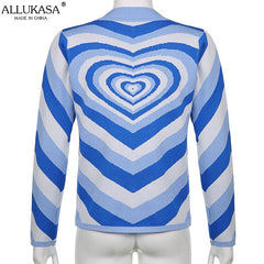 Aesthetics Sweater Women Heart Striped Fashion Sweaters E-girl Sweet