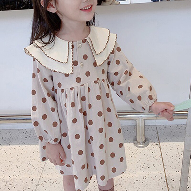 Girls Dress Autumn Big Lapel Sweet Long-Sleeved Dress Children Baby Kids