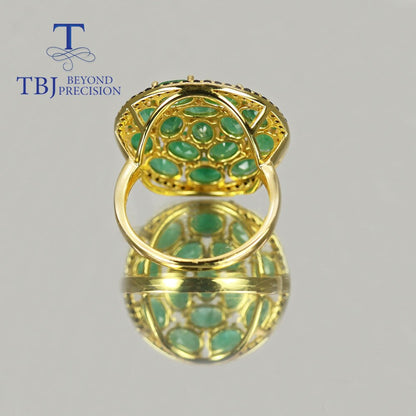 Luxury Natural zambia Emerald oval 4*6mm big Ring 925 sterling silver Women