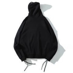 Punk Graphic Print Zipper Ribbon Hooded Hoodie Men Casual Black