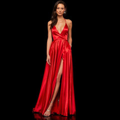 Green Simple Satin Red Evening Dresses Sleeveless Long Formal