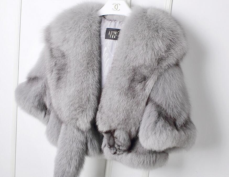 Winter Cloak Warm  Women Cardigan big real Fox Fur Collar Cape Fashion Solid