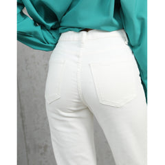 White Jeans Women Vintage Stretch High Waist Straight Wide Leg Denim