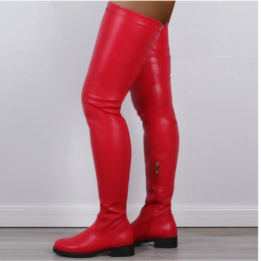 Women Shoes Black Thigh High Boots New Autumn Pu Leather Low Heel