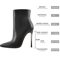 Women Pointed Toe Metal Thin High Heel Ankle Booties Side